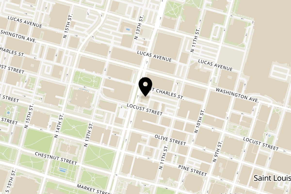 Map showing the location of Asian Arch on 412 N Tucker Blvd in St. Louis